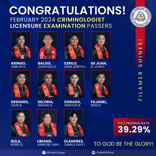 FCU Criminologist Licensure Examination (CLE) February 2024 Passers