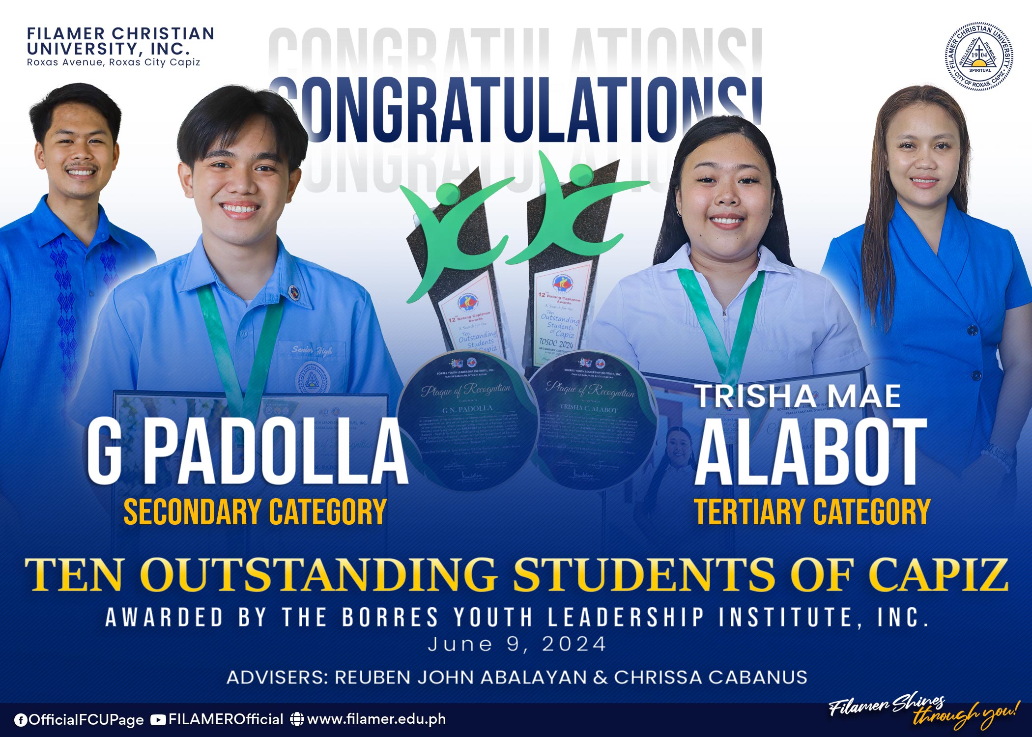 Filamerian Students Named Ten Outstanding Students of Capiz (TOSOC ...